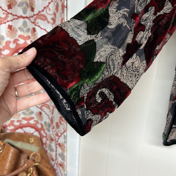 Vintage Aris A Burnout Top Asian Style-Mandarin Collar and Velvet Frog Fasteners - Picture 5 of 14